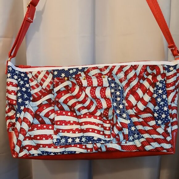 New Patriotic Stars & Stripes USA Sling Crossbody Purse Shoulder Bag Large 18x9x - Picture 10 of 14